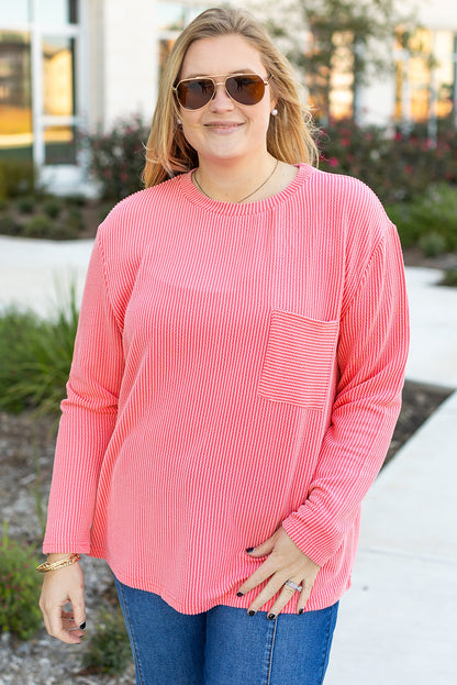 Coral Crush Ribbed Plus Size Top