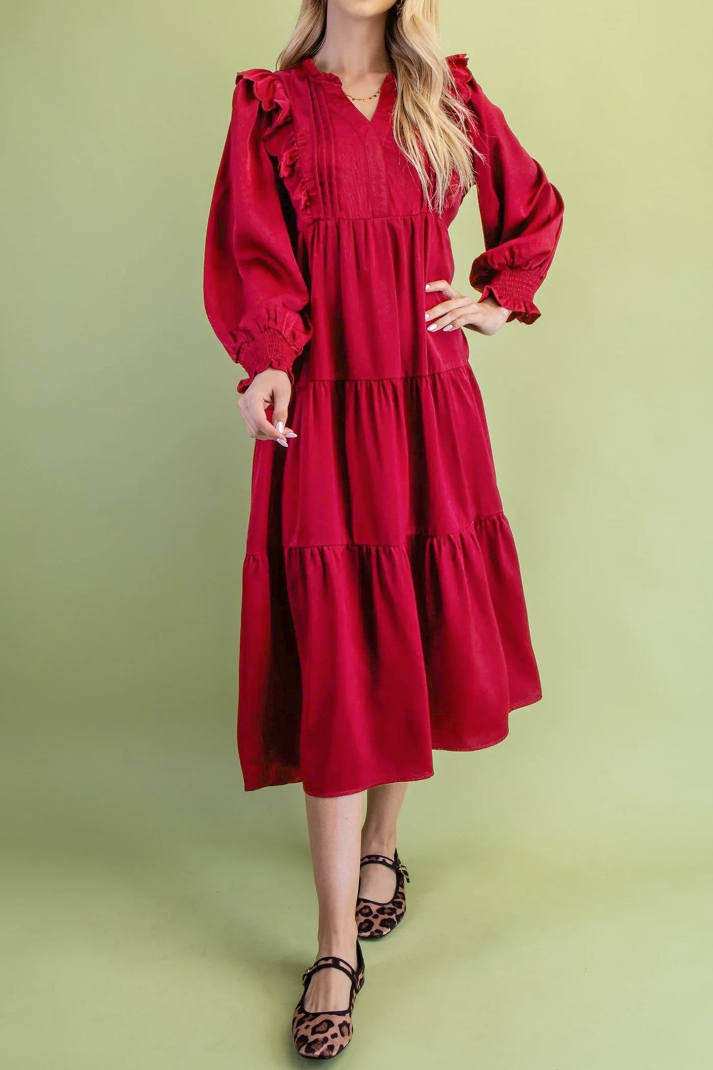 Crimson Charm Midi Dress