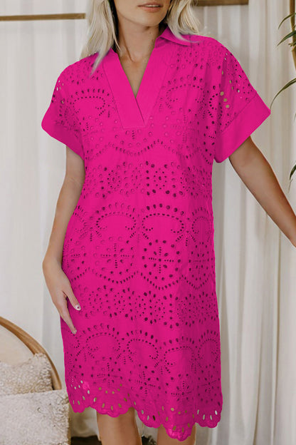 Eyelet Elegance Collared Mini Dress