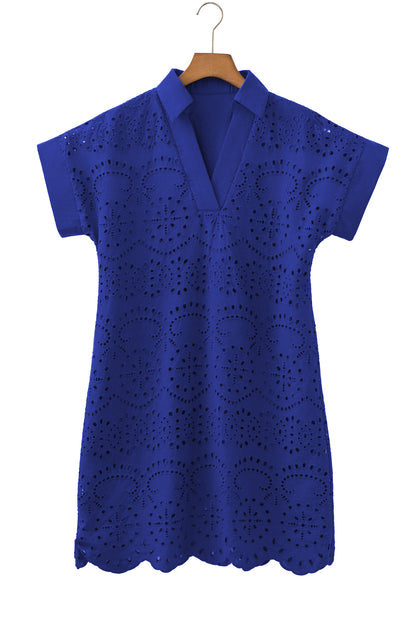 Eyelet Elegance Collared Mini Dress