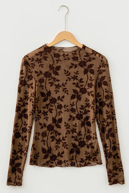Mocha In Bloom Mesh Top