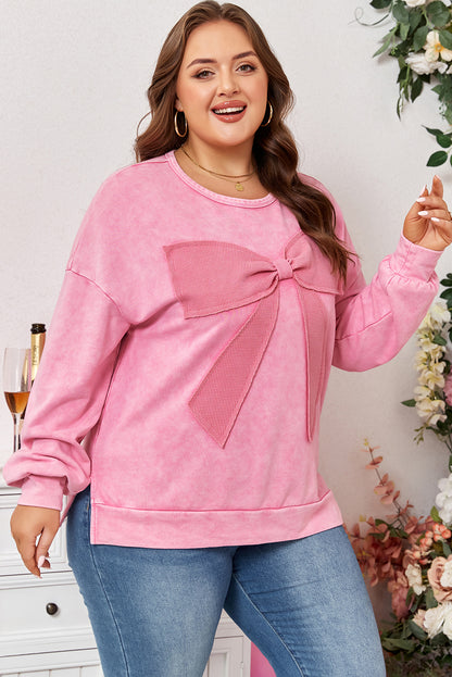 Bow So Sweet Mineral Wash Plus Size Pullover
