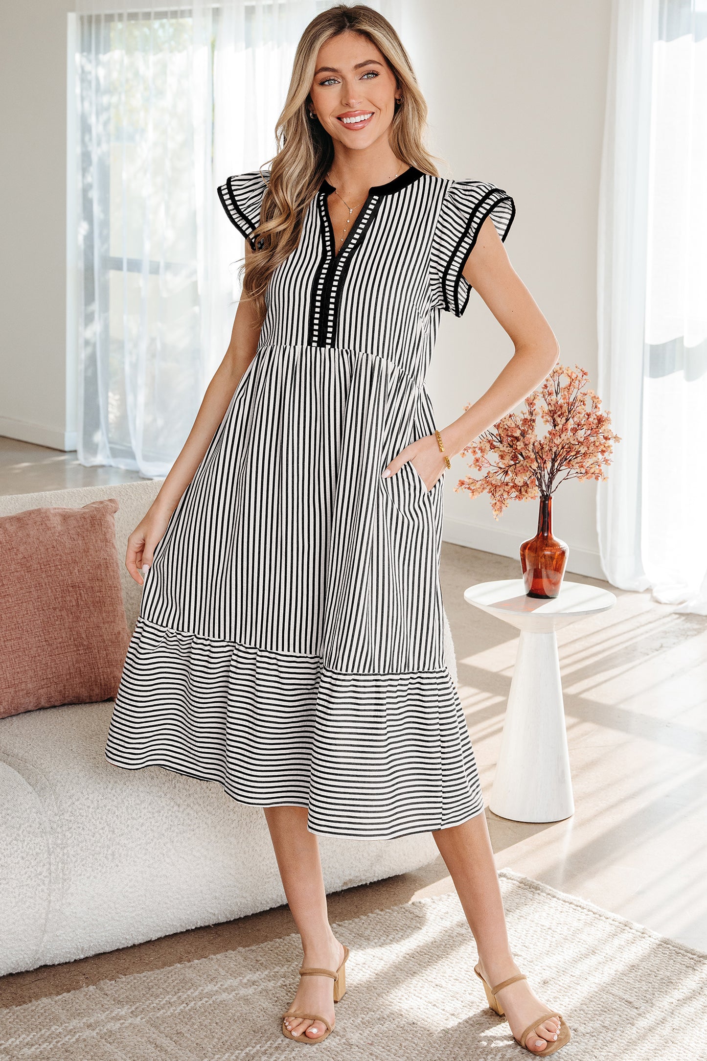 Main Street Striped Midi Dress