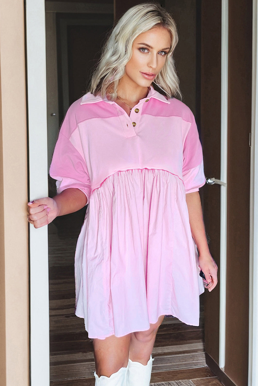 Tickled Pink Babydoll Mini Dress
