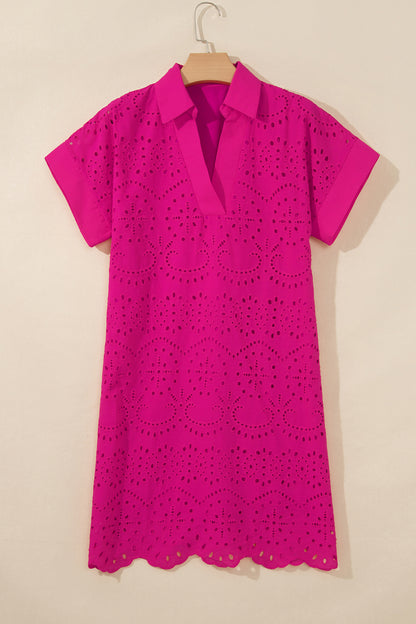 Eyelet Elegance Collared Mini Dress