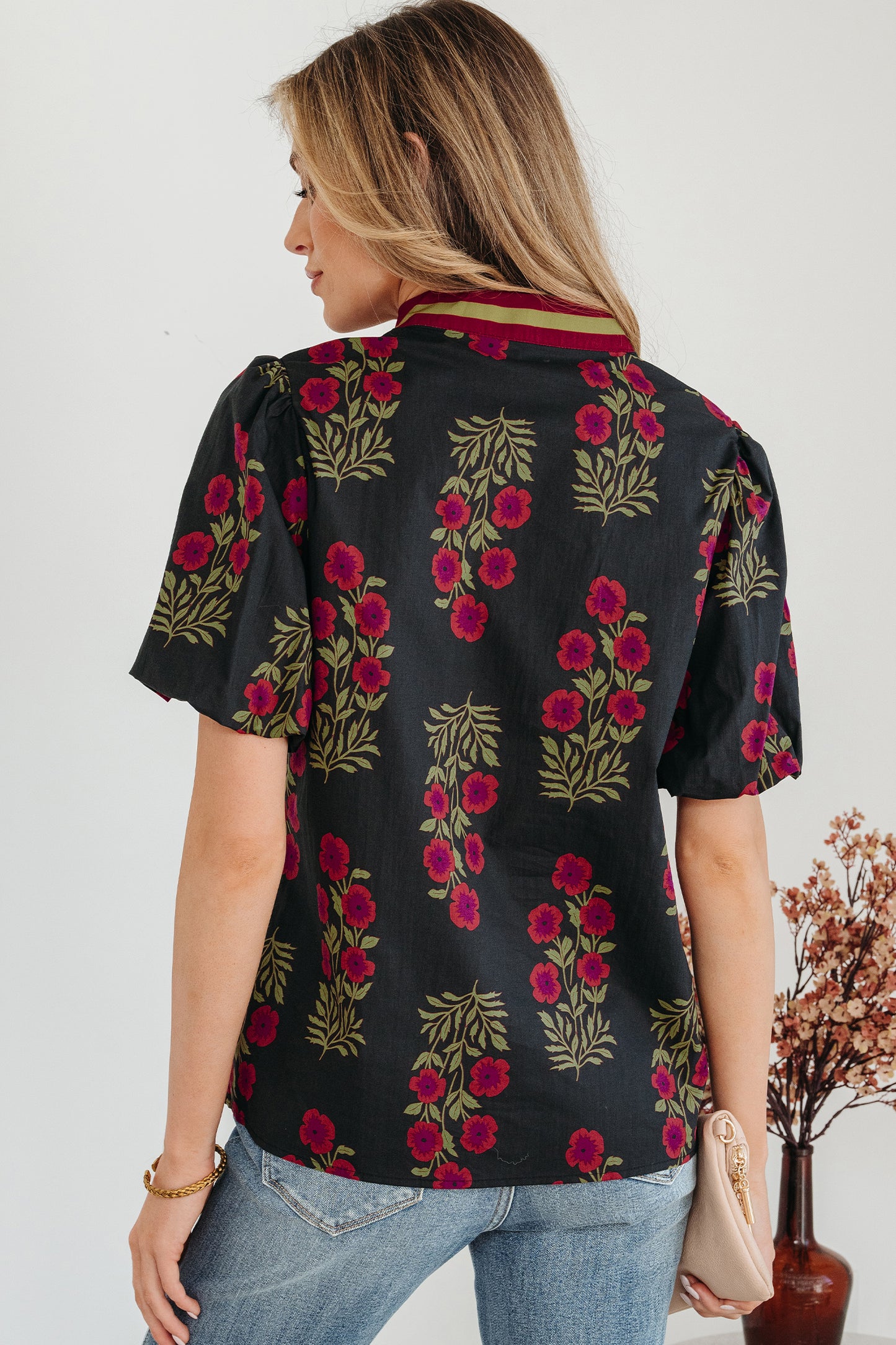 Midnight Garden Stroll Puff Sleeve Top