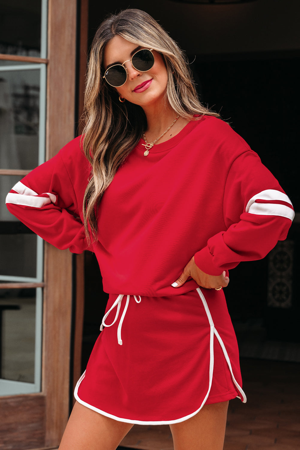 Playmaker Varsity Stripe Pullover & Mini Skort Set