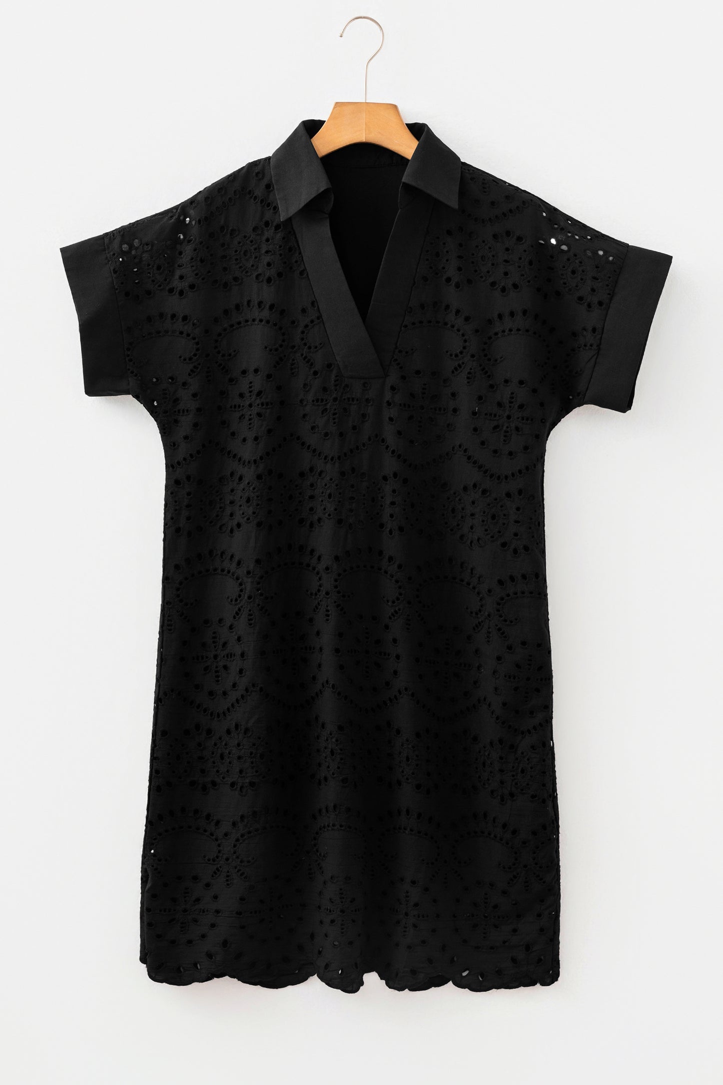 Eyelet Elegance Collared Mini Dress