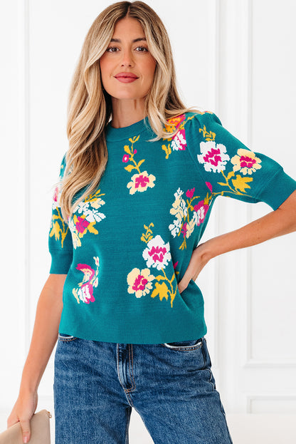 Teal We Meet Again Floral Knit Top