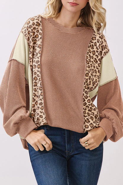 Mocha Mood Leopard Colorblock Top