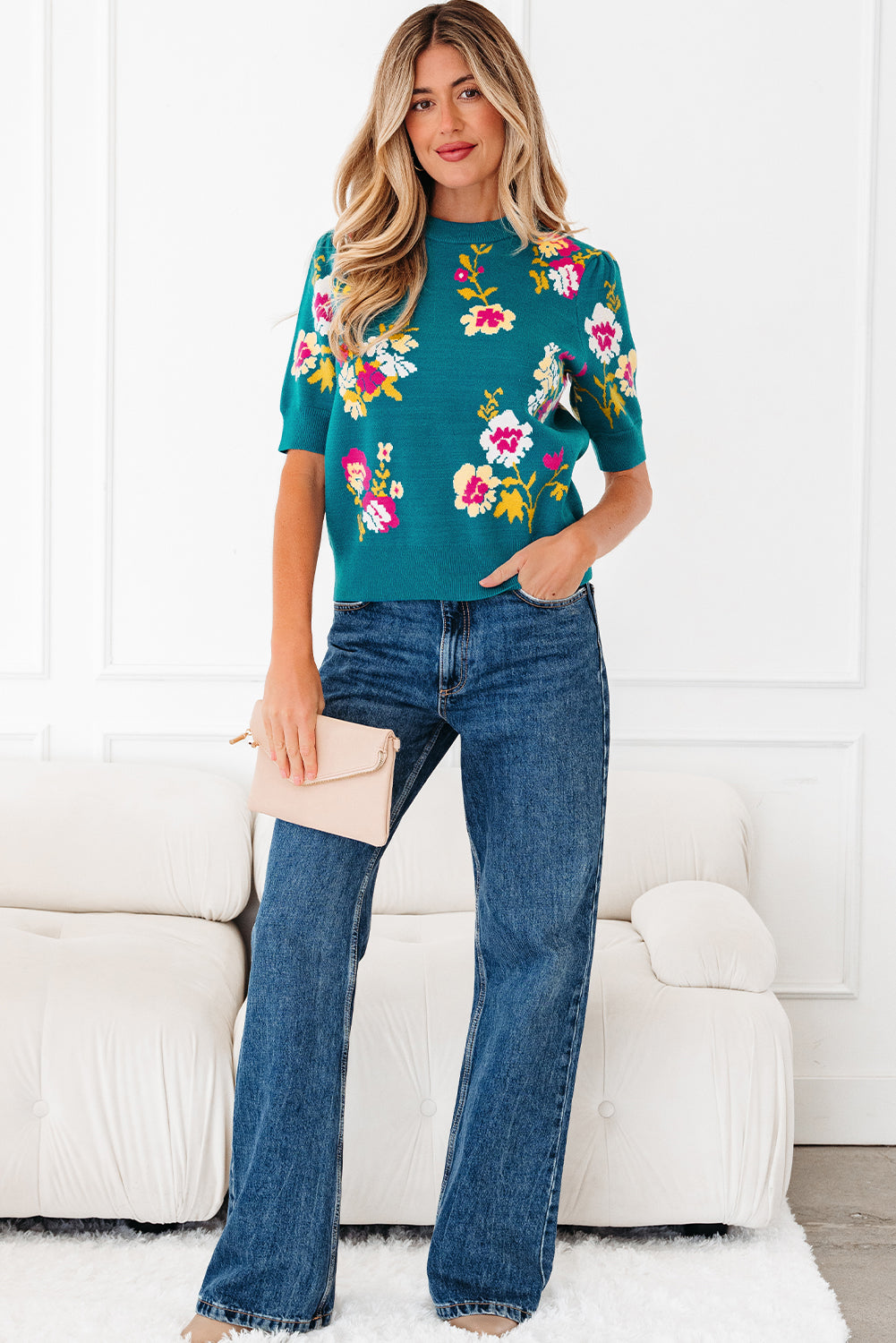 Teal We Meet Again Floral Knit Top