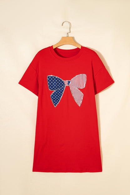 Fiery Red Stars & Stripes Bow Mini Dress